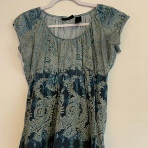 Axcess Blue Teal Boho Empire waist blouse Large